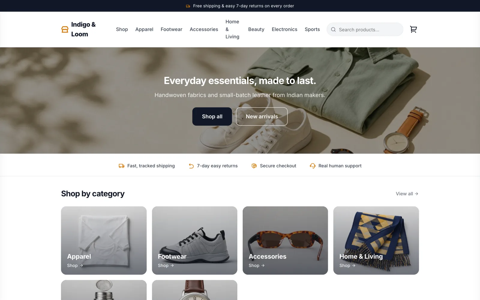 A GoSell storefront homepage with a hero banner and category tiles